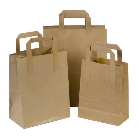 10 x SOS Brown Kraft Paper Carrier Bags For Food, Gift, Party - Size Large